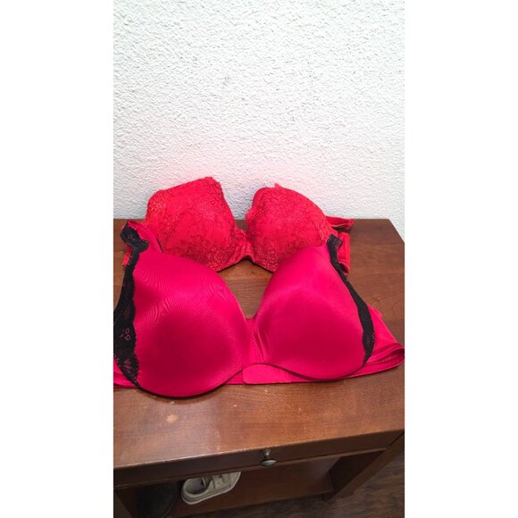 Cacique Womens 44D Red Lace & Satin Padded Bras Set Of 2 - Picture 2 of 5